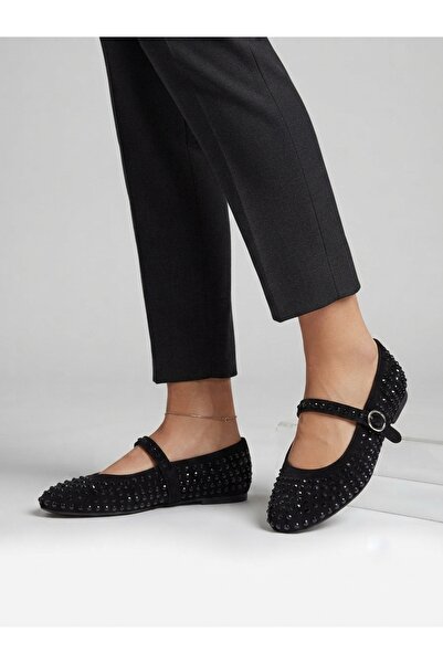 Rüya Shoes حذاء باليه مريح من الجلد الطبيعي مع نعل طبي مزود بحصى