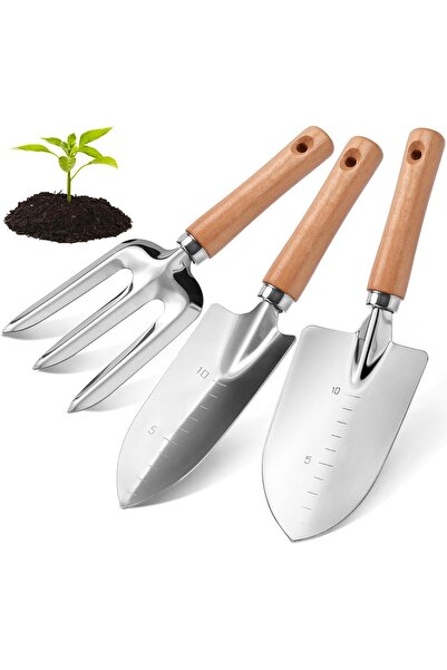 STARSTAR Gardening tool set with wooden handle, aluminum graduated shovel, 3-...