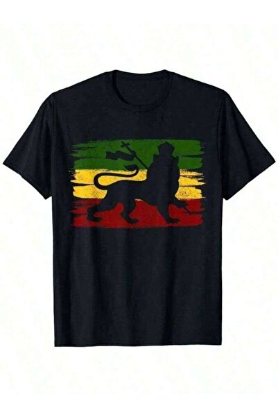 LİNA06 Jamaica Reggae Music Lion Of Judah-Shirt Cotton-Shirt Short Sleeve-Shi...