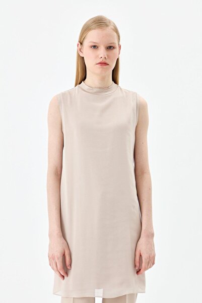 Nihan Chiffon Front Sleeveless Combed Cotton Undergarment - Stone