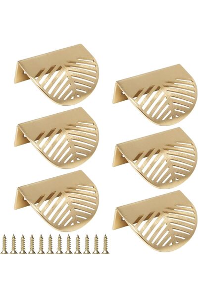 STARSTAR Gold-tone furniture handles, 6-piece leaf-shaped cabinet handle set,...