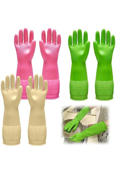 STARSTAR 3 Pairs M Natural Latex Household Cleaning Gloves (38cm) - Reusable ...