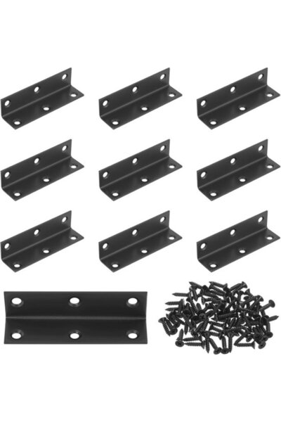 STARSTAR 10pc Black Stainless Steel 90-Degree Right Angle Metal Corner Bracke...