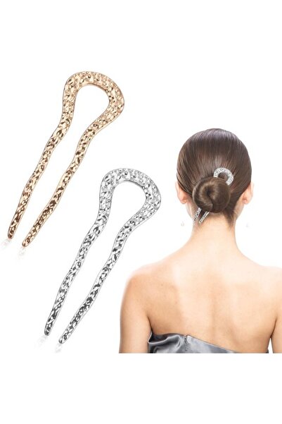 STARSTAR 2-pack French knot hair clips, gold and silver bun hairpins, retro U...