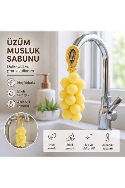 Hasır İpli Güllü Dekoratif Musluk Sabunu Üzüm Kokulu El Yapımı – 1 Adet
