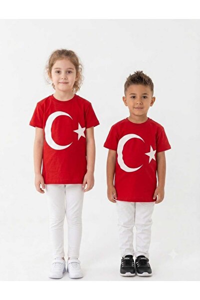 Gülüm baskı Turkish Flag Printed Red T-Shirt 3-16 Age Range Unisex