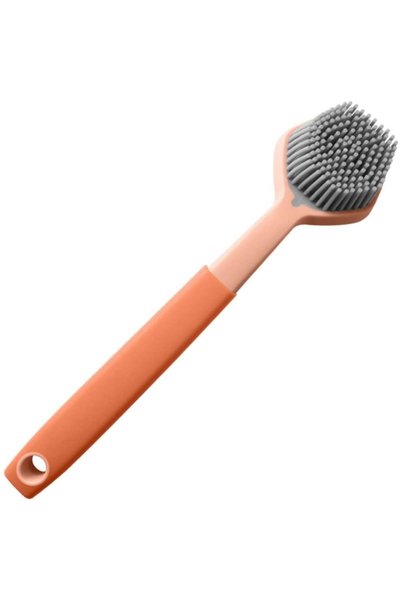 Morvena Picks Perie de spălat vase din silicon cu mâner, perie de curățat buc...