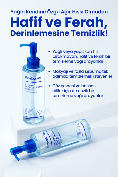 Real Barrier Yağlı His Bırakmayan Gözenek ve Makyaj Temizleme Yağı REALBARRIER Extreme Deep Cleansing Blue Oil