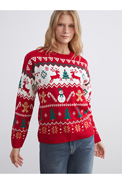 LC Waikiki Crew Neck New Year-Themed Women's Knitwear Sweater