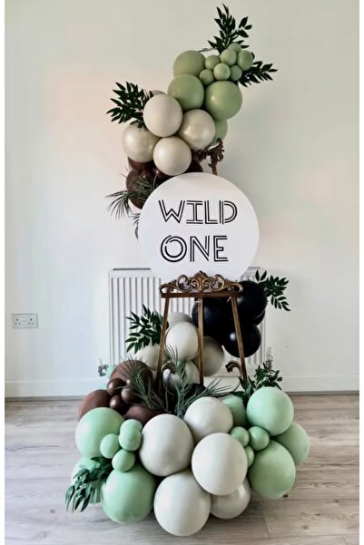 Çemrek Süs Parti Winter Green Chocolate Brown Stone Color Balloon Chain Set o...