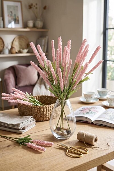 Nettenevime Yapay Çiçek Lateks Köpük Pembe Açık Lavanta Dalı 35cm Dekoratif Ç...
