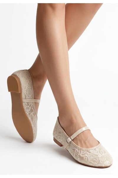ALFA AKSESUAR 03 Tuwe Beige Tulle Ballerina Shoes