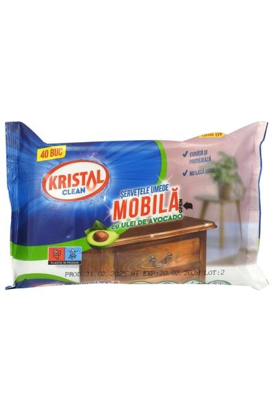 Kristal Wet Wipes, Clean, Furniture 40 pcs Avocado