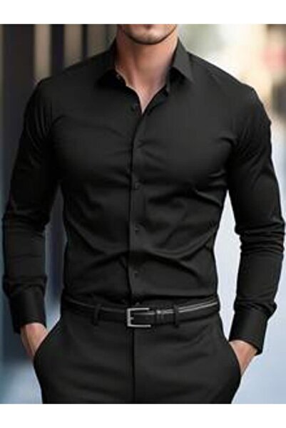 OEM Cămașă bărbătească neagră de iarnă, tip business casual, cu guler înalt, ...