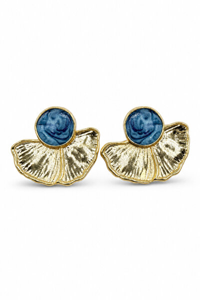 Jack Ferrero Yellow Tone Fan Design Blue Enamel Detailed Bijouterie Earrings