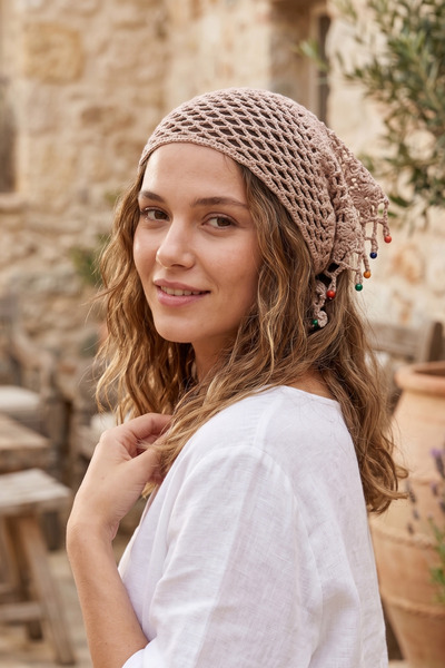 BB BİBUTİKSHOP 100% Hand Knitted Beaded Bohemian Women's Bandana Hair Accessory