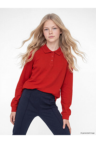 LC Waikiki Esvab • Modern & Distinctive Devrik Roba Collar Girls' Pique T-Shirt