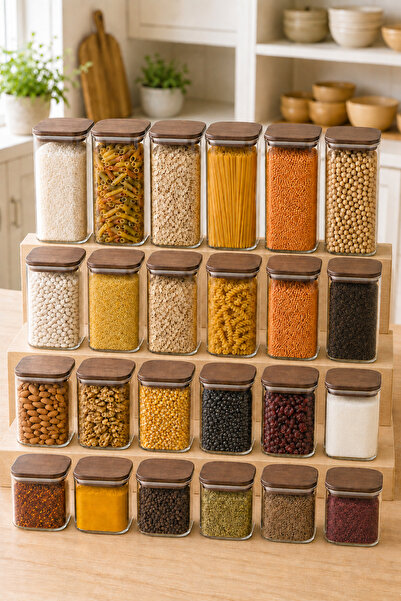 Karçiçeği Home Set of 24 Vacuum Borosilicate Glass Jars with Acacia Lids – Ki...