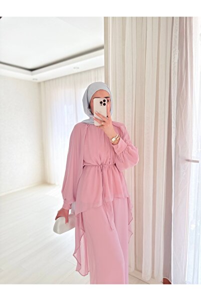 BELLASTORE Chiffon Layer Detailed Pant Suit