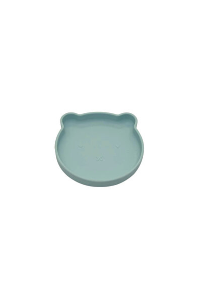 Bo Jungle Farfurie din silicon B-Silicone cu ursuleț și ventuză, albastru mentă