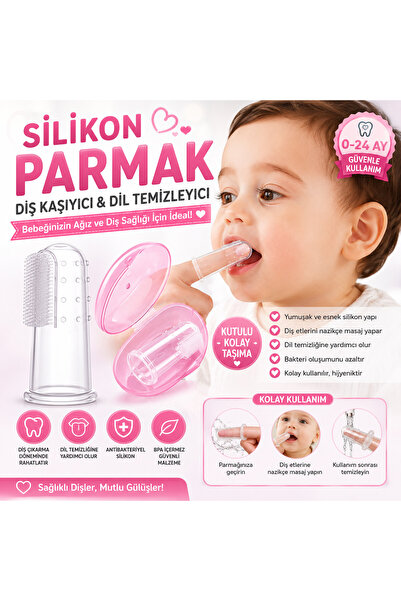 Ufak Tefek Şeyler Pembe Kutulu Parmak Bebek Diş Fırçası ve Diş Kaşıyıcı Dil T...