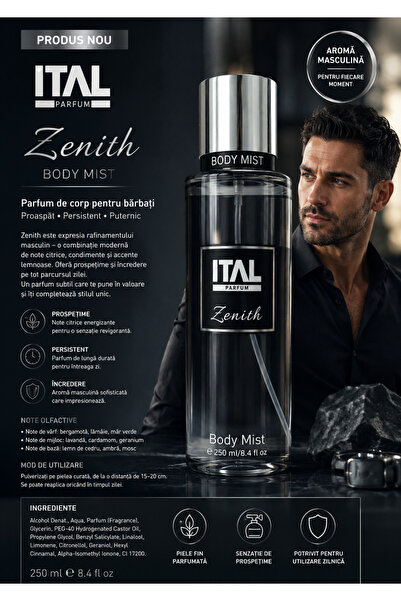 İtal Zenith Body Mist 250 ml – Parfum de Corp pentru Bărbați cu Aromă Masculi...