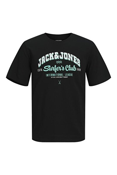 Jack & Jones Μπλούζα κοντομάνικη αγόρι "Surfer's club" μαύρη-οργανικό βαμβάκι