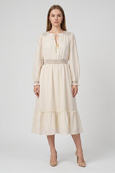 Rufaya Women Solid Midi Dress, Off White