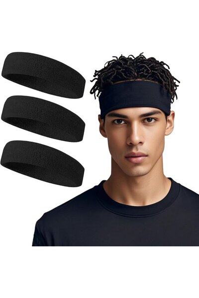 STARSTAR 3-Pack Terry Cloth Athletic Sweatbands & Headbands (black), moisture...