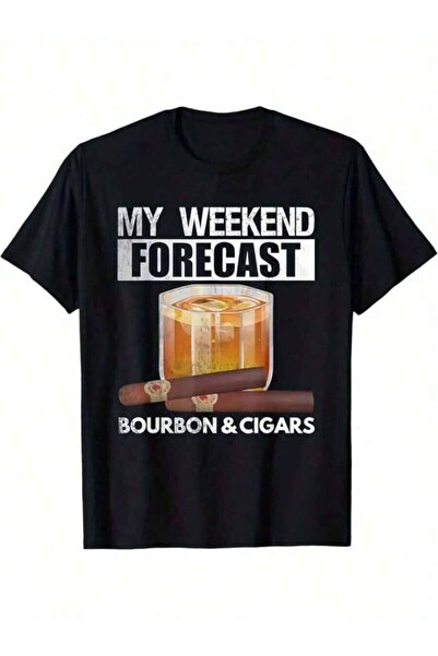 LİNA06 تي شيرت رجالي بطبعة My Weekend Forecast: Bourbon Cigars -% قطن، تصميم ...
