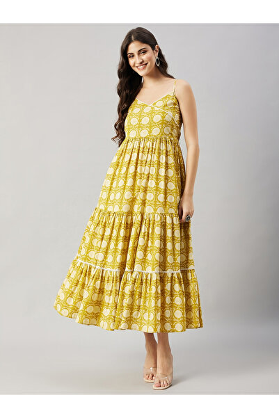 WineRed By Styli Yellow Floral Print Sleeveless A-Line Maxi Dress
