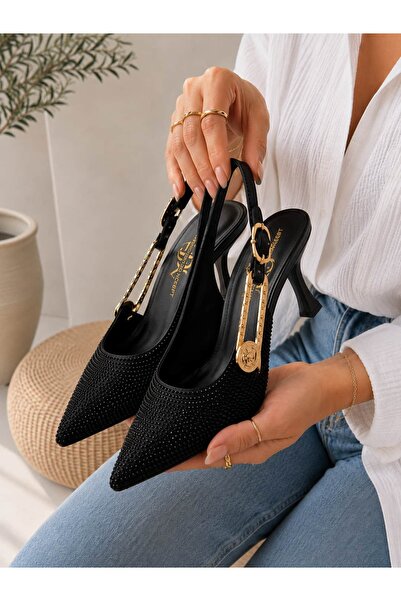 Ayakkabı Consept Women's Stiletto Classic Heeled Shoes Gold Buckle Detailed P...