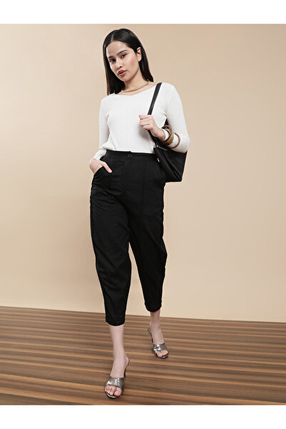 De Moza By Styli Black Woven Rayon Harem Pants