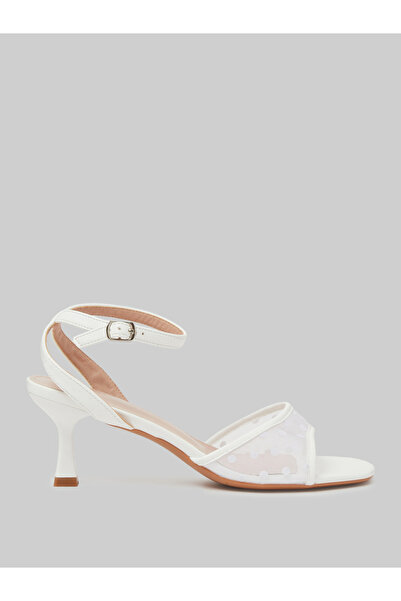 Styli White Polka Dot Mesh Mid Heel Sandals