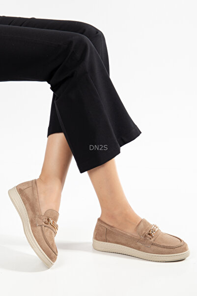 DN2S Women's Suede Loafer Shoes with Metal Accessories