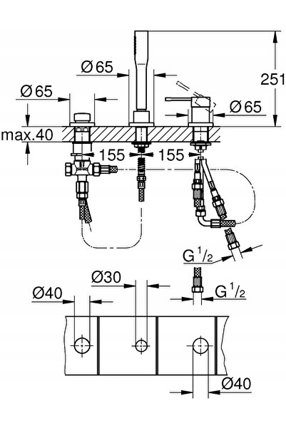 Grohe ESSENCE Baterie de baie cu 3 orificii Crom