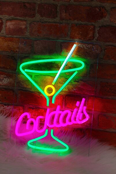 NO BRAND Semn de perete LED neon, reclamă pentru băuturi și cocktailuri, pent...