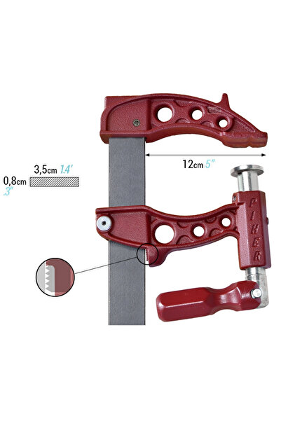 Piher Maxipress F-30 cm clemă cu șurub (braț de 120mm, șină de 35x8mm)