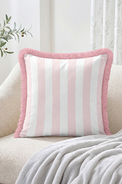 Realhomes Vertical Stripes Patterned Fringed Throw Pillow Cover Modern Decora...