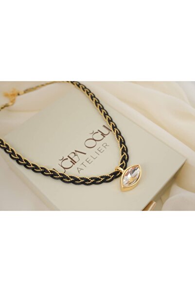 ATELİER TUĞBA Ykl137 Marquette Stone Cord Knitted Necklace