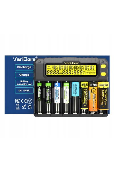 NO BRAND Încărcător VariCore VCP8 pentru baterii reîncărcabile AA, AAA, 18650...