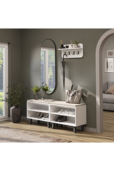 ROOMART Nord Vestiyer Takımı Askılıklı, Modüler, Bench, Oval Aynalı Portmanto...