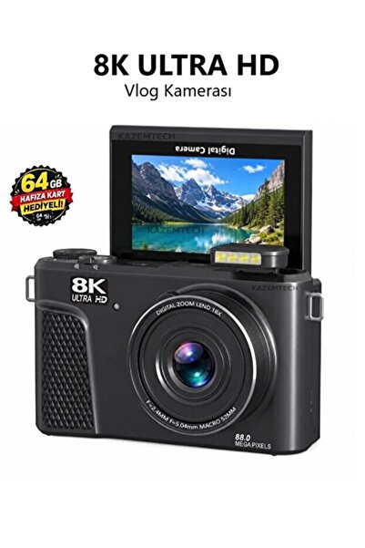 RAYLAX 8K Dijital Vlog Fotoğraf Makinesi 88MP 18X Dijital Zoom 64GB Hafıza Ka...
