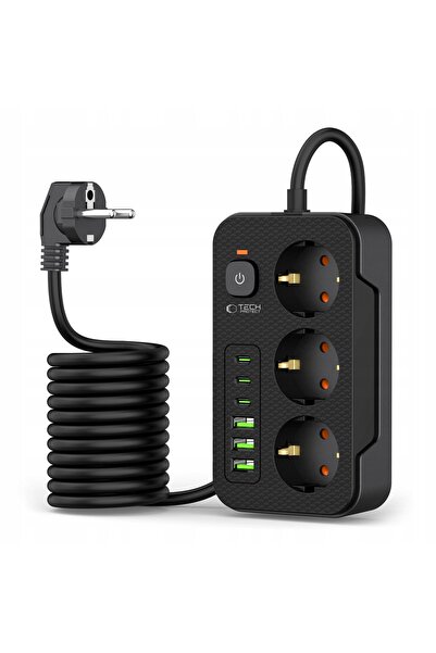 Tech-Protect Prelungitor cu 3 prize 240V, USB-A, USB-C, 2m - Negru