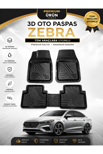 Black Gold 3D Oto Paspas Zebra Tüm Araçlara Uyumlu Universal Kauçuk Havuzlu O...