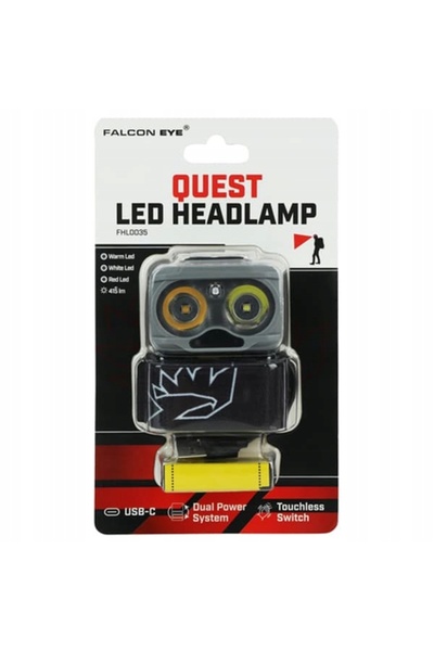 NO BRAND LANTERNĂ FRONTALĂ QUEST 415LM FALCON EYE 3xAAA USB-C LANTERNĂ MACTRONIC