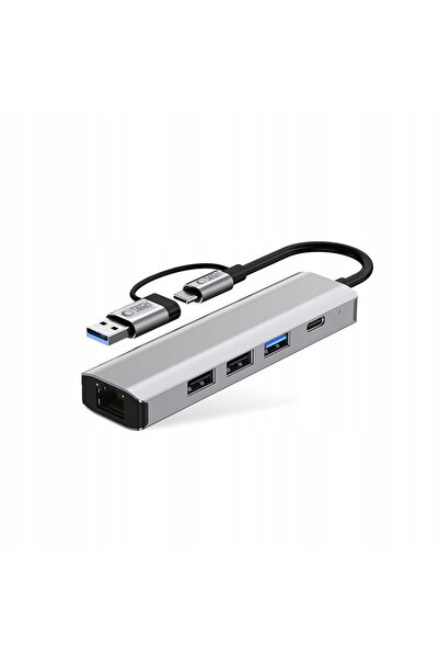 NO BRAND TECH-PROTECT ADAPTOR HUB 5-ÎN-1 TIP-C USB2.0 USB3.0 RJ45 PENTRU COMP...