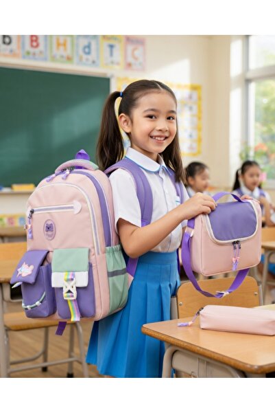 KY A+ Quality Pink Girl Korean Style Primary School Orthopedic 3-Piece Set wi...