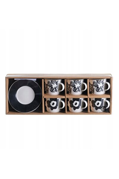 HowHomely SET 6 CĂNI CU FLORI ALB-NERE, STIL RETRO, PENTRU ESPRESSO, 6x100 ML