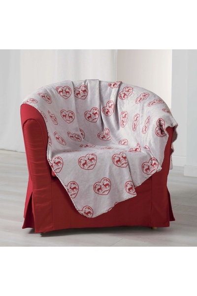 Douceur D'INTERIEUR Pătură din fleece moale, gri, cu model cu inimioare și reni